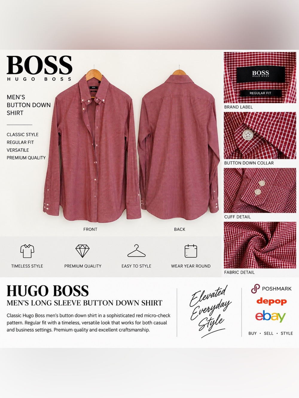 Boss Men's Button-Down Shirt - Red Micro-Check